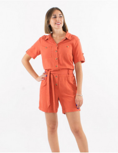 Plain jumpsuit with tie belt