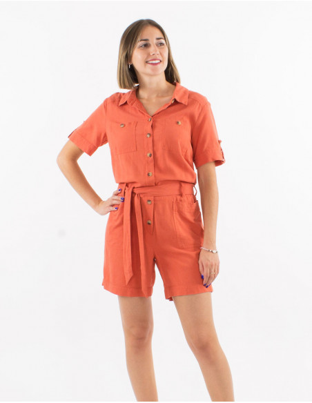 Plain jumpsuit with tie belt
