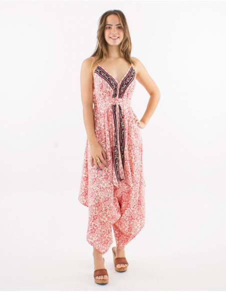 Boho floral belted jumpsuit