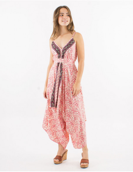 Boho floral belted jumpsuit