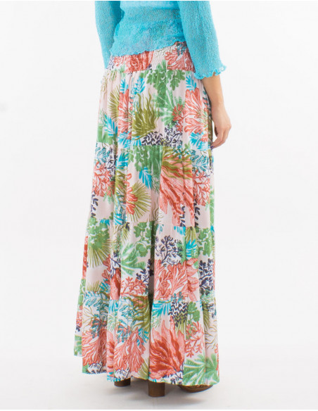 Tropical print long skirt with ruffles