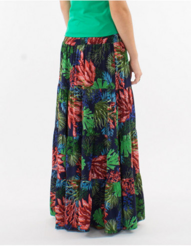 Tropical print long skirt with ruffles