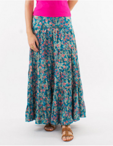 Long skirt with pastel floral ruffles