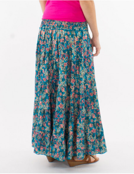 Long skirt with pastel floral ruffles