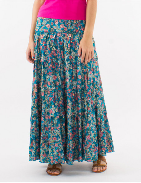 Long skirt with pastel floral ruffles