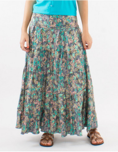 Long skirt with pastel floral ruffles