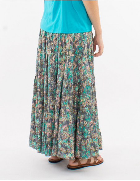Long skirt with pastel floral ruffles