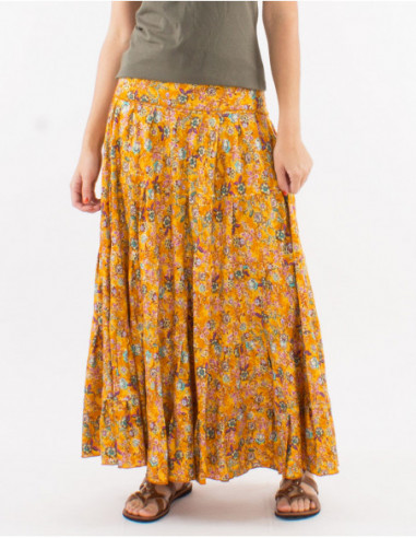 Long skirt with pastel floral ruffles