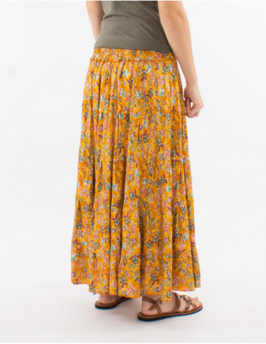 Long skirt with pastel floral ruffles