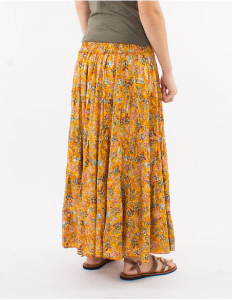 Long skirt with pastel floral ruffles