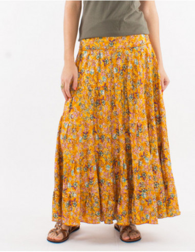 Long skirt with pastel floral ruffles