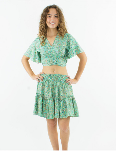 Jupe courte boho cachemire à volants