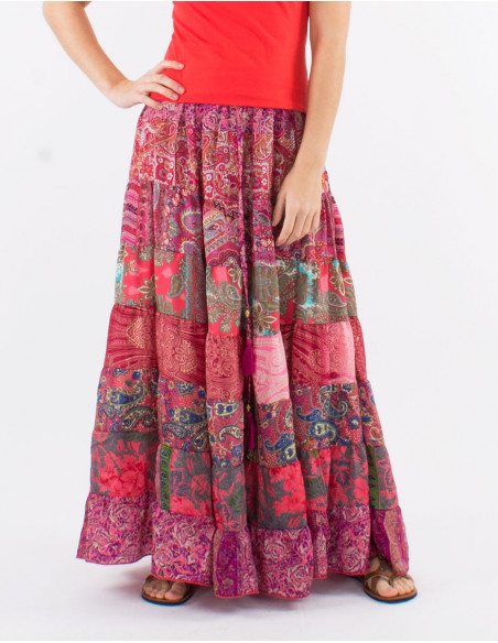 Long skirt with patchwork ruffles