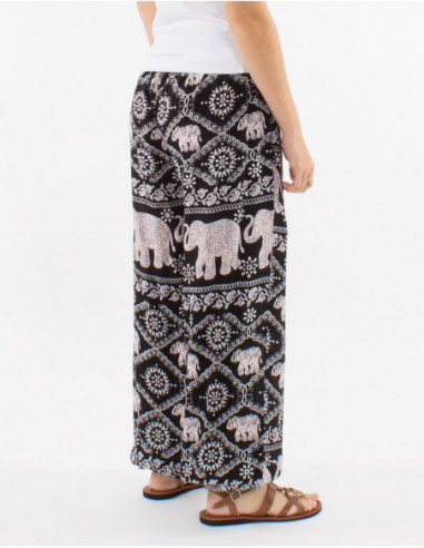 Pantalon fluide motif éléphant hippie