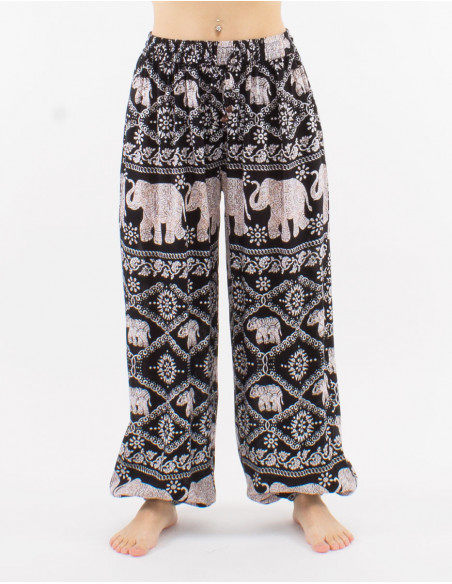Pantalon fluide motif éléphant hippie