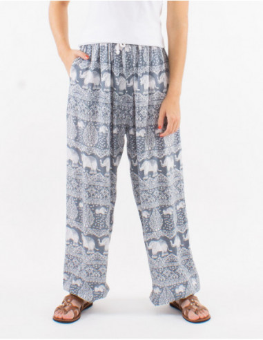 Pantalon en viscose imprimé éléphants