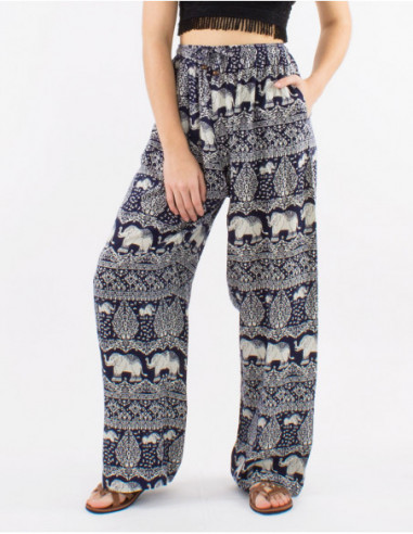 Pantalon en viscose imprimé éléphants