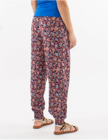 Pantalon d'été élastiqué bouquet fleuri