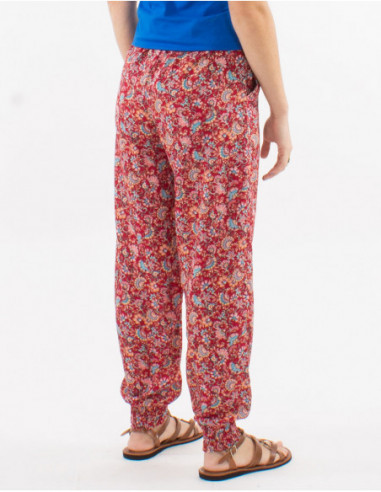 Pantalon d'été élastiqué bouquet fleuri