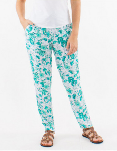 Pantalon été bohème bouquets fleuris