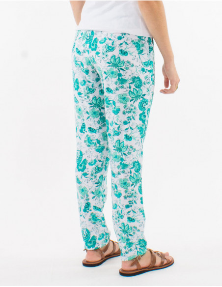 Pantalon été bohème bouquets fleuris