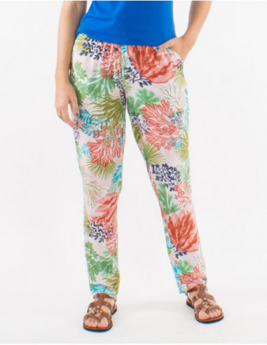 Tropical-print straight cut pant