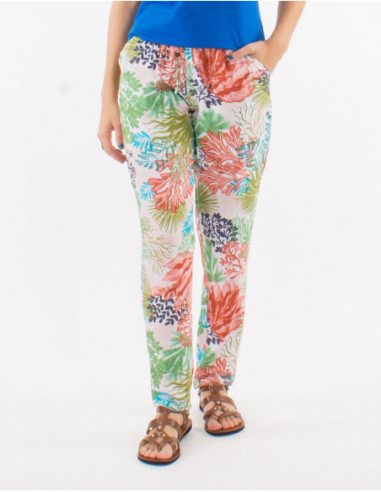 Tropical-print straight cut pant