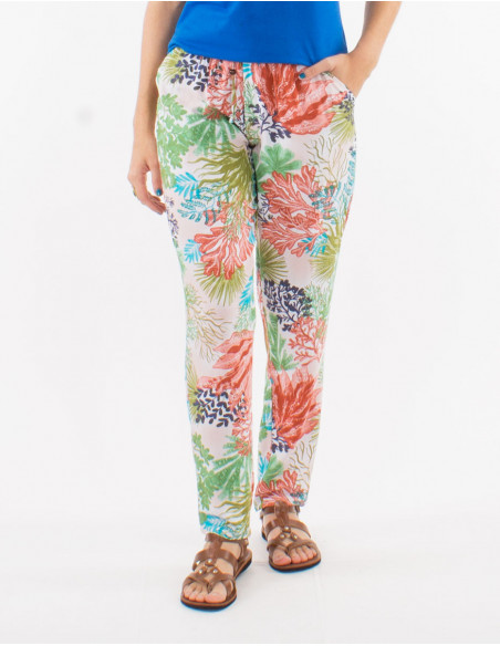 Tropical-print straight cut pant