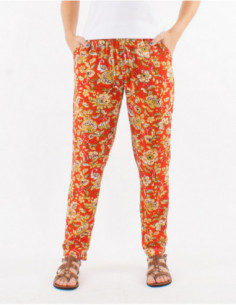 Pantalon droit été à fleurs aquarelles
