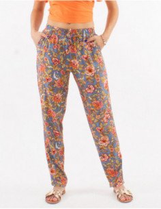 Pantalon droit été à fleurs aquarelles 2