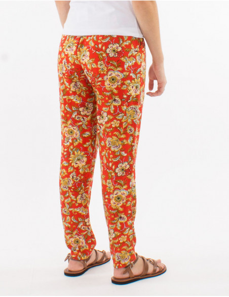 Pantalon droit été à fleurs aquarelles