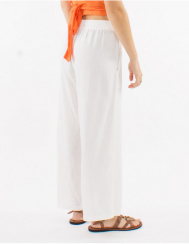 Pantalon fluide d'été uni avec lin