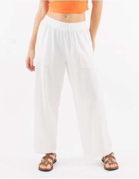 Pantalon fluide d'été uni avec lin