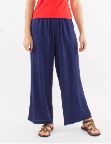 Pantalon fluide d'été uni avec lin