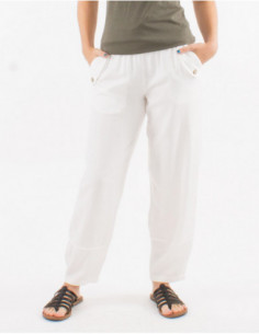 Straight boho pants in plain linen 2