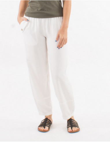 Pantalon droit boho avec lin uni
