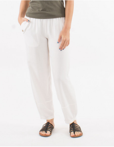 Straight boho pants in plain linen