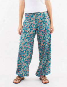 Pantalon élastiqué bohème fleuri doré 2