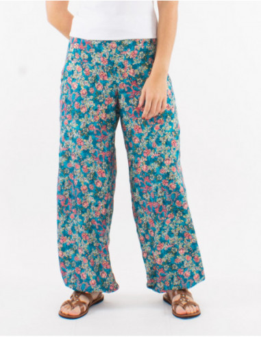 Pantalon élastiqué bohème fleuri doré