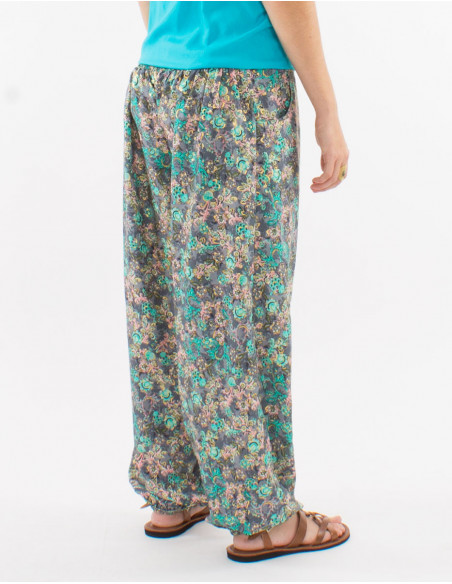 Pantalon élastiqué bohème fleuri doré