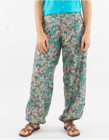 Gold floral bohemian elastic pants
