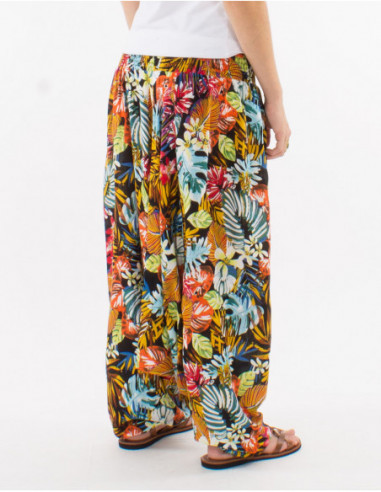 Sarouel en viscose à imprimé tropical