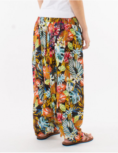 Sarouel en viscose à imprimé tropical