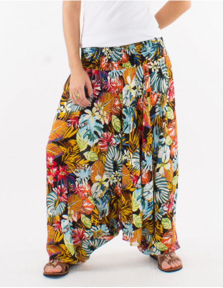 Tropical-print viscose saroual