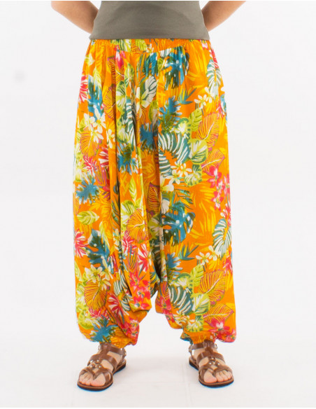 Tropical-print viscose saroual