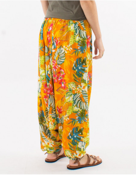 Sarouel en viscose à imprimé tropical