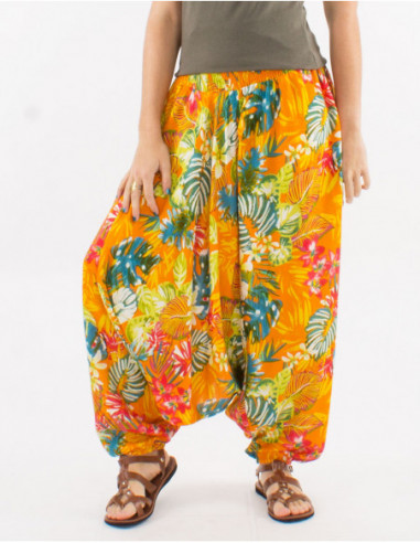Tropical-print viscose saroual