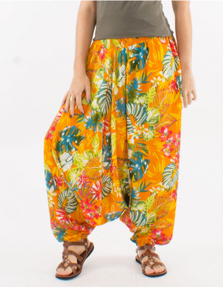 Tropical-print viscose saroual