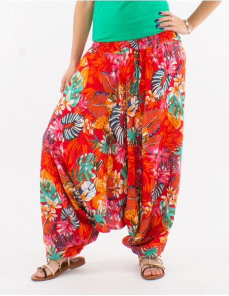 Tropical-print viscose saroual