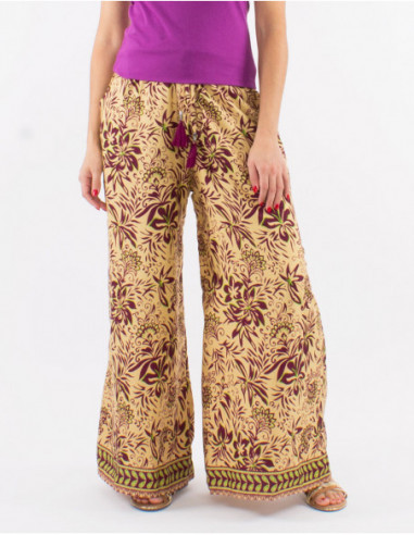Pantalon large motif bohème floral